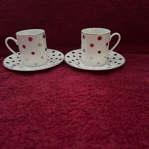 Grace’s Teaware 2 Tea Cups & 2 Saucers with Gold Polka Dots Espresso.